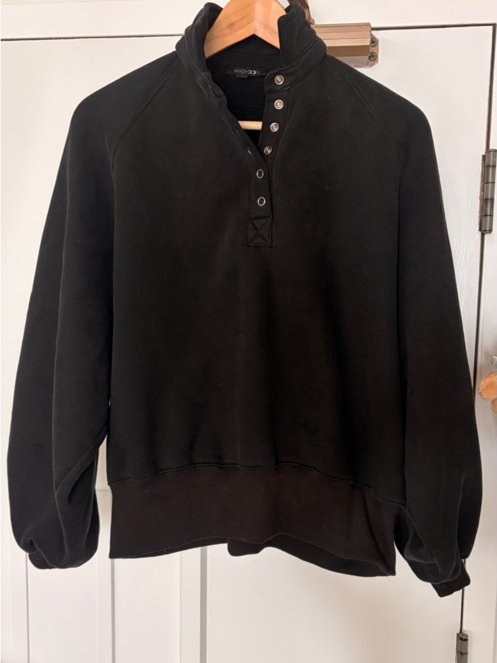 Black Papermoon Snap-Button Funnel Neck Pullover balloon sleeve small